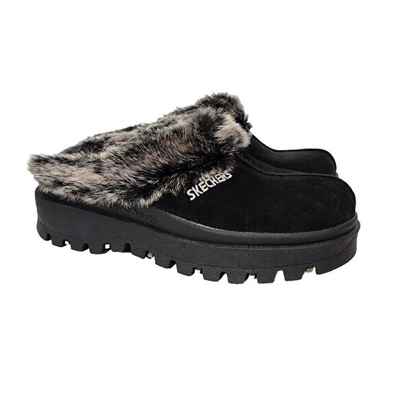 Skechers Faux Fur Mules Jammer Fortress Chunky Y2k Clogs Shoes 45703 Women's 6.5 - Picture 1 of 14